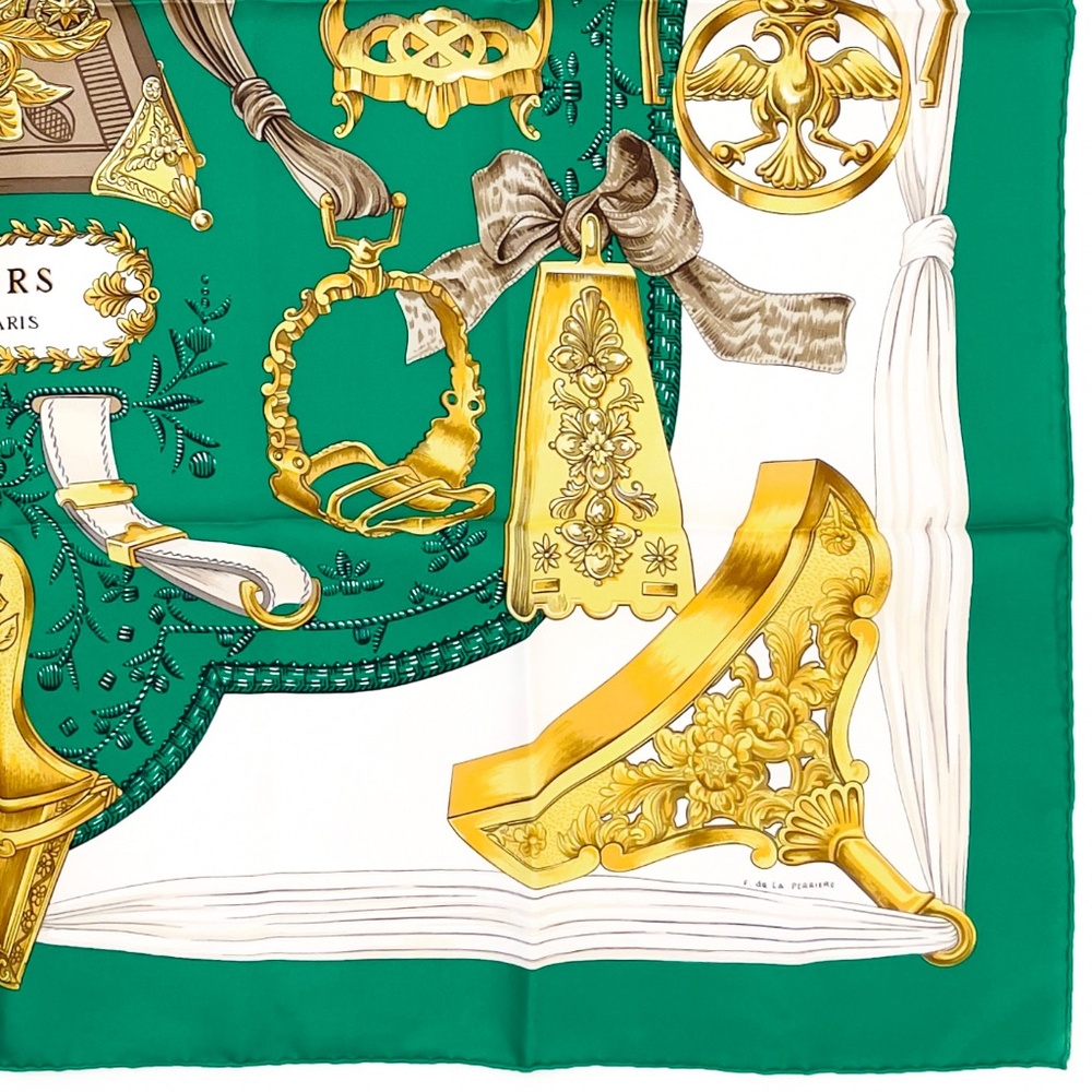 NWT Vintage Hermes Scarf "Etriers" Green - Picture 9 of 10